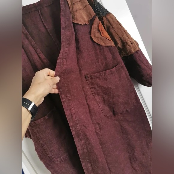 Earth Born Organic Thick Cotton Open Front Floral Sleeve Appliqué Duster - Picture 5 of 5